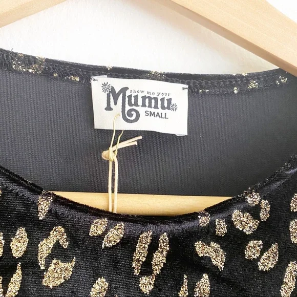 Show Me Your MuMu Glitter Cheetah Toby Swing Dress Black Gold S NWT - Picture 5 of 9
